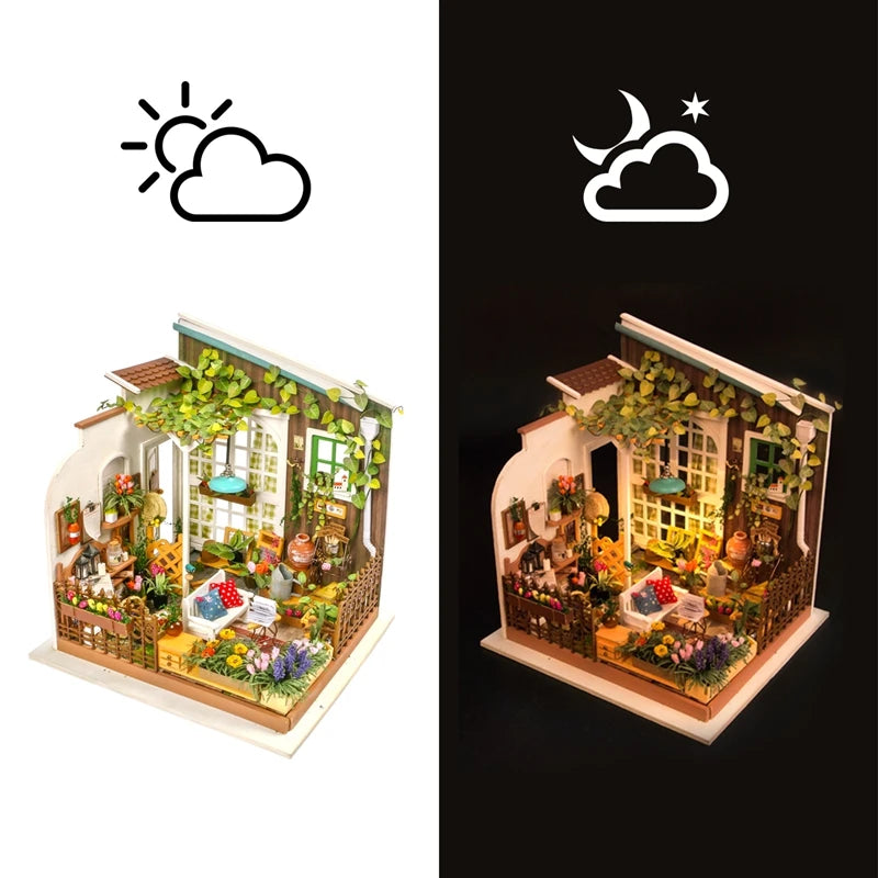 Robotime DIY Doll House with Furniture Children Adult  Green Miniature Dollhouse Wooden Kits Assemble Toy Xmas Brithday Gifts