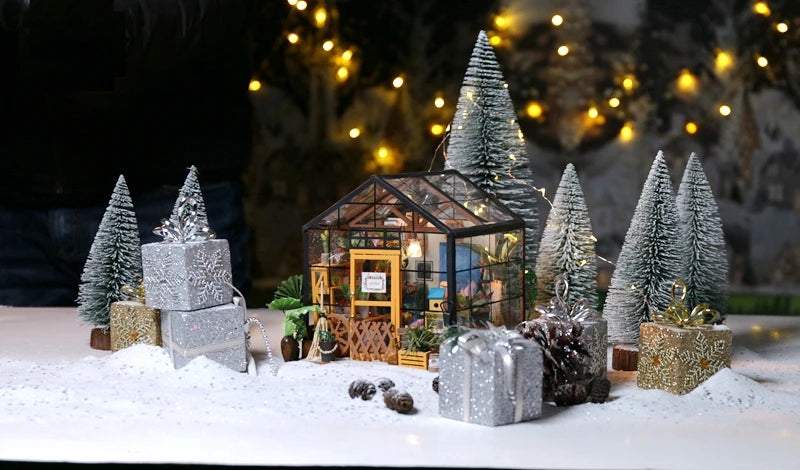 Robotime DIY Doll House with Furniture Children Adult  Green Miniature Dollhouse Wooden Kits Assemble Toy Xmas Brithday Gifts