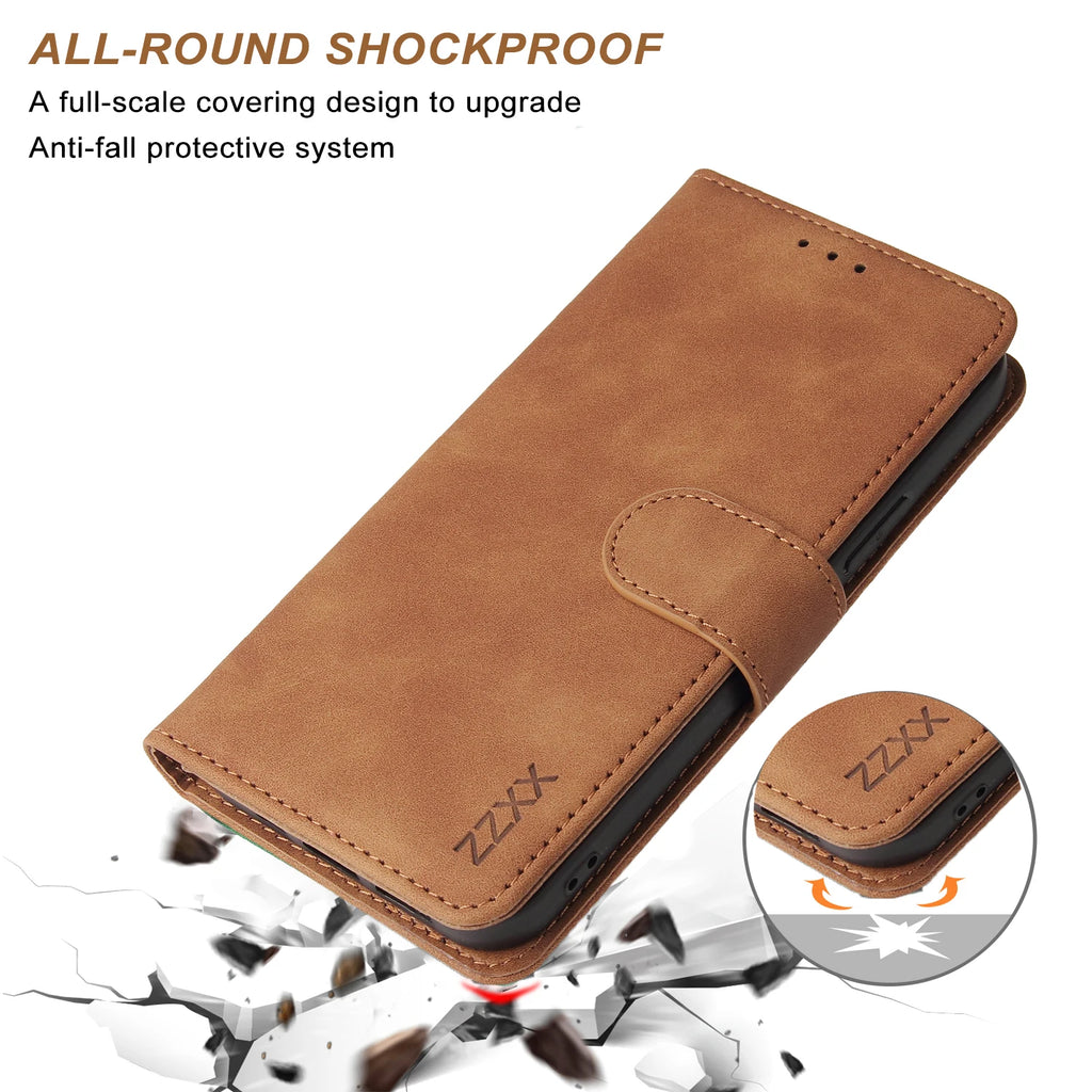 ZZXX Leather Wallet Phone Case For iPhone 16e 16 Pro Max 15 14 13 Mini 12 11 X XS XR SE2 8 7 6s Plus Flip Card Slot Holder Cover