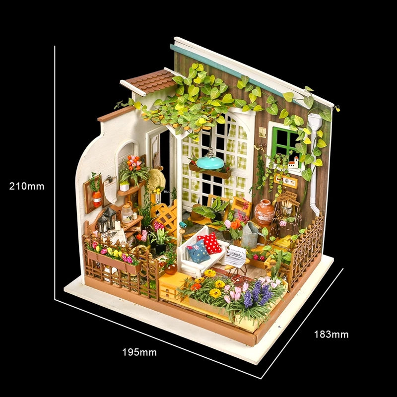 Robotime DIY Doll House with Furniture Children Adult  Green Miniature Dollhouse Wooden Kits Assemble Toy Xmas Brithday Gifts
