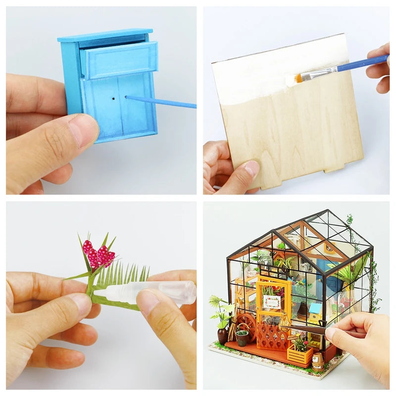 Robotime DIY Doll House with Furniture Children Adult  Green Miniature Dollhouse Wooden Kits Assemble Toy Xmas Brithday Gifts