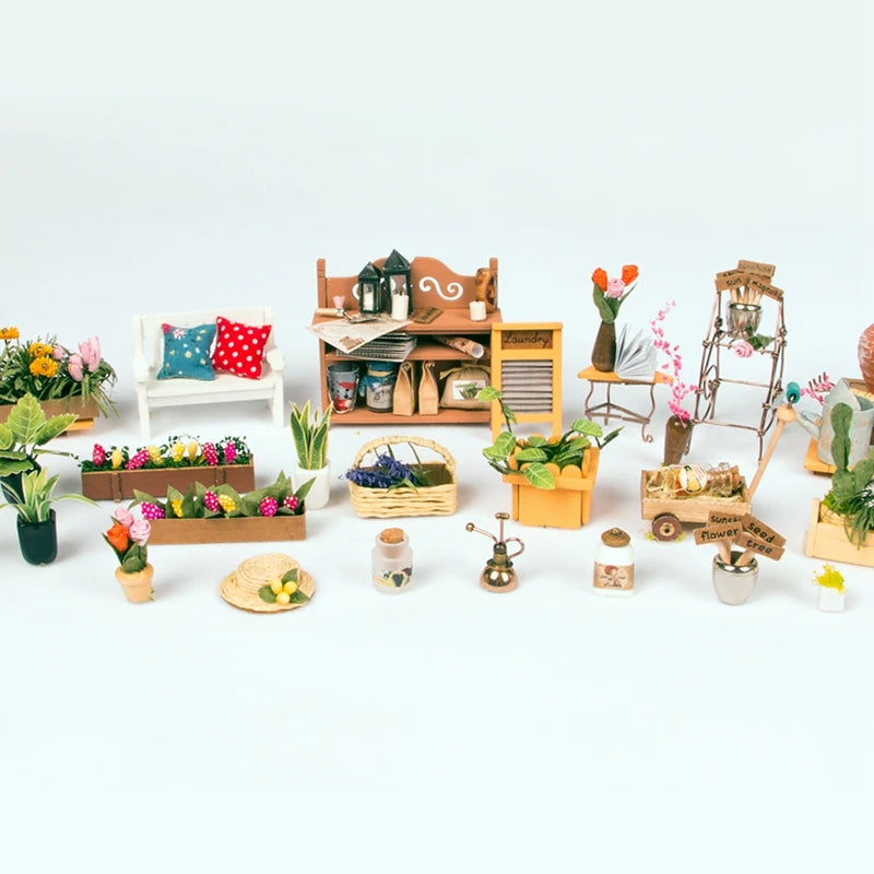 Robotime DIY Doll House with Furniture Children Adult  Green Miniature Dollhouse Wooden Kits Assemble Toy Xmas Brithday Gifts