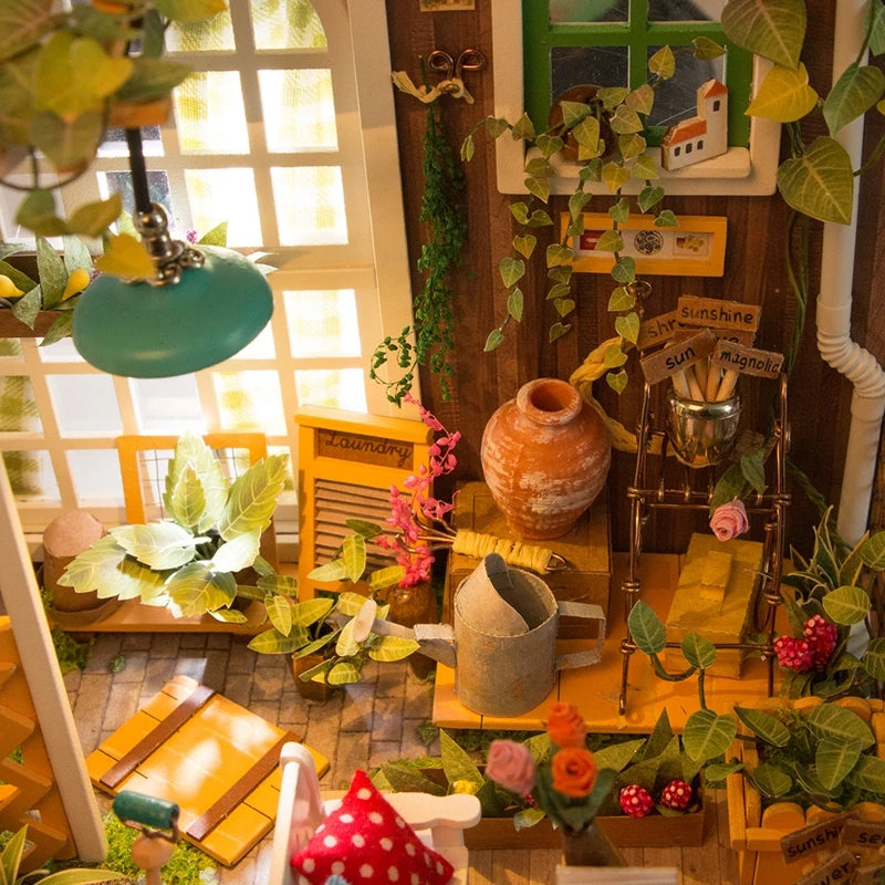 Robotime DIY Doll House with Furniture Children Adult  Green Miniature Dollhouse Wooden Kits Assemble Toy Xmas Brithday Gifts