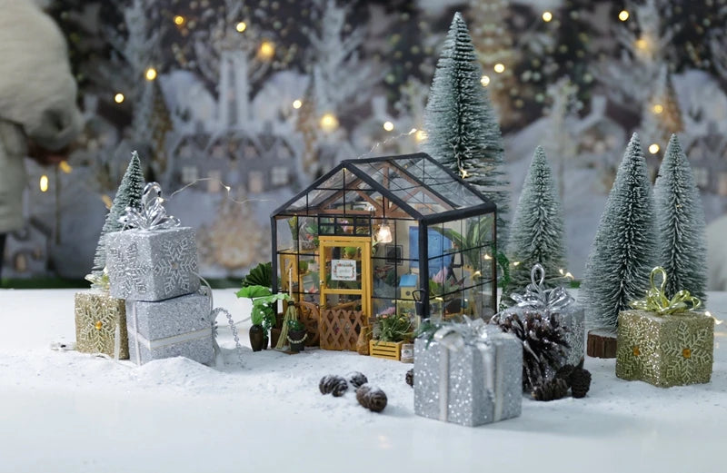 Robotime DIY Doll House with Furniture Children Adult  Green Miniature Dollhouse Wooden Kits Assemble Toy Xmas Brithday Gifts