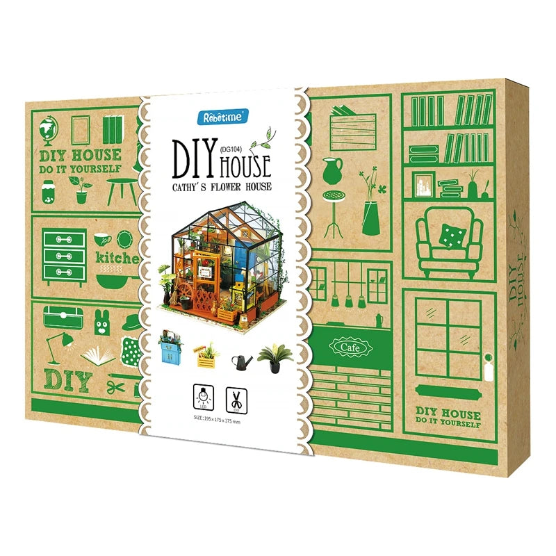 Robotime DIY Doll House with Furniture Children Adult  Green Miniature Dollhouse Wooden Kits Assemble Toy Xmas Brithday Gifts
