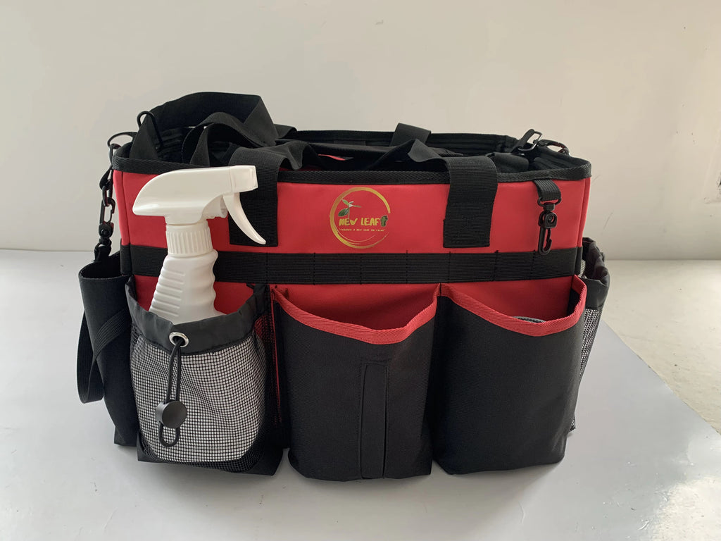 Heavy-Duty organizer Caddy Bag comes with free spray bottle & Towls,Shoulder strap & waist belt.Green,Red,Black
