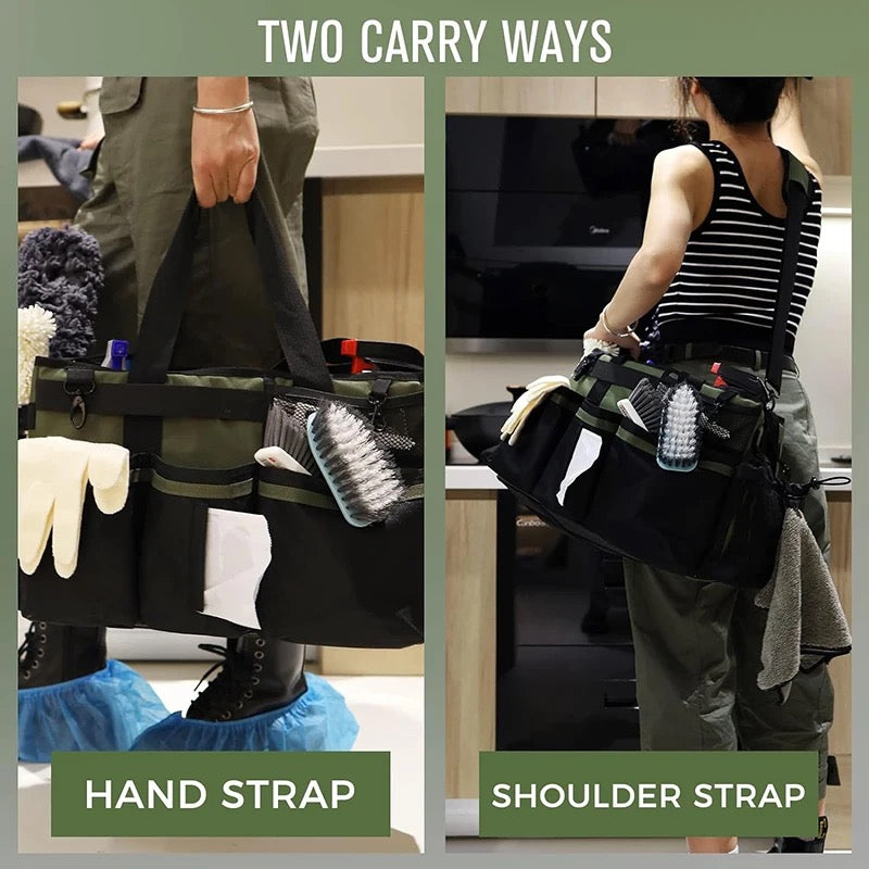 Heavy-Duty organizer Caddy Bag comes with free spray bottle & Towls,Shoulder strap & waist belt.Green,Red,Black