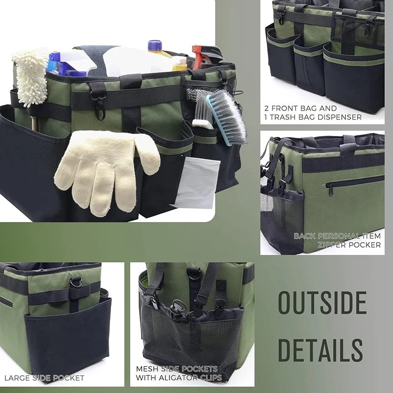 Heavy-Duty organizer Caddy Bag comes with free spray bottle & Towls,Shoulder strap & waist belt.Green,Red,Black