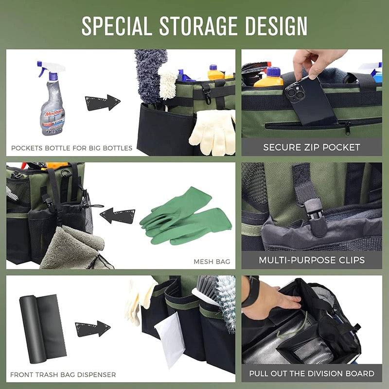 Heavy-Duty organizer Caddy Bag comes with free spray bottle & Towls,Shoulder strap & waist belt.Green,Red,Black
