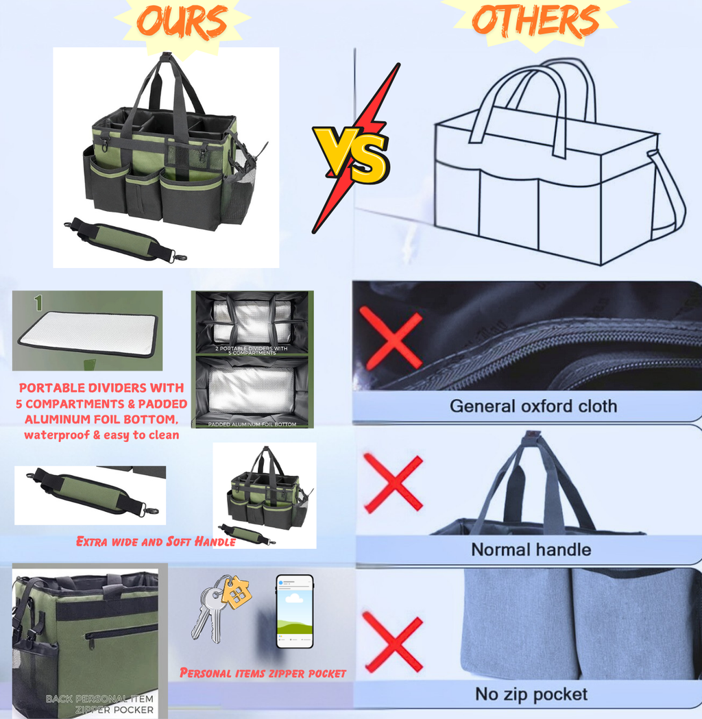 Heavy-Duty organizer Caddy Bag comes with free spray bottle & Towls,Shoulder strap & waist belt.Green,Red,Black