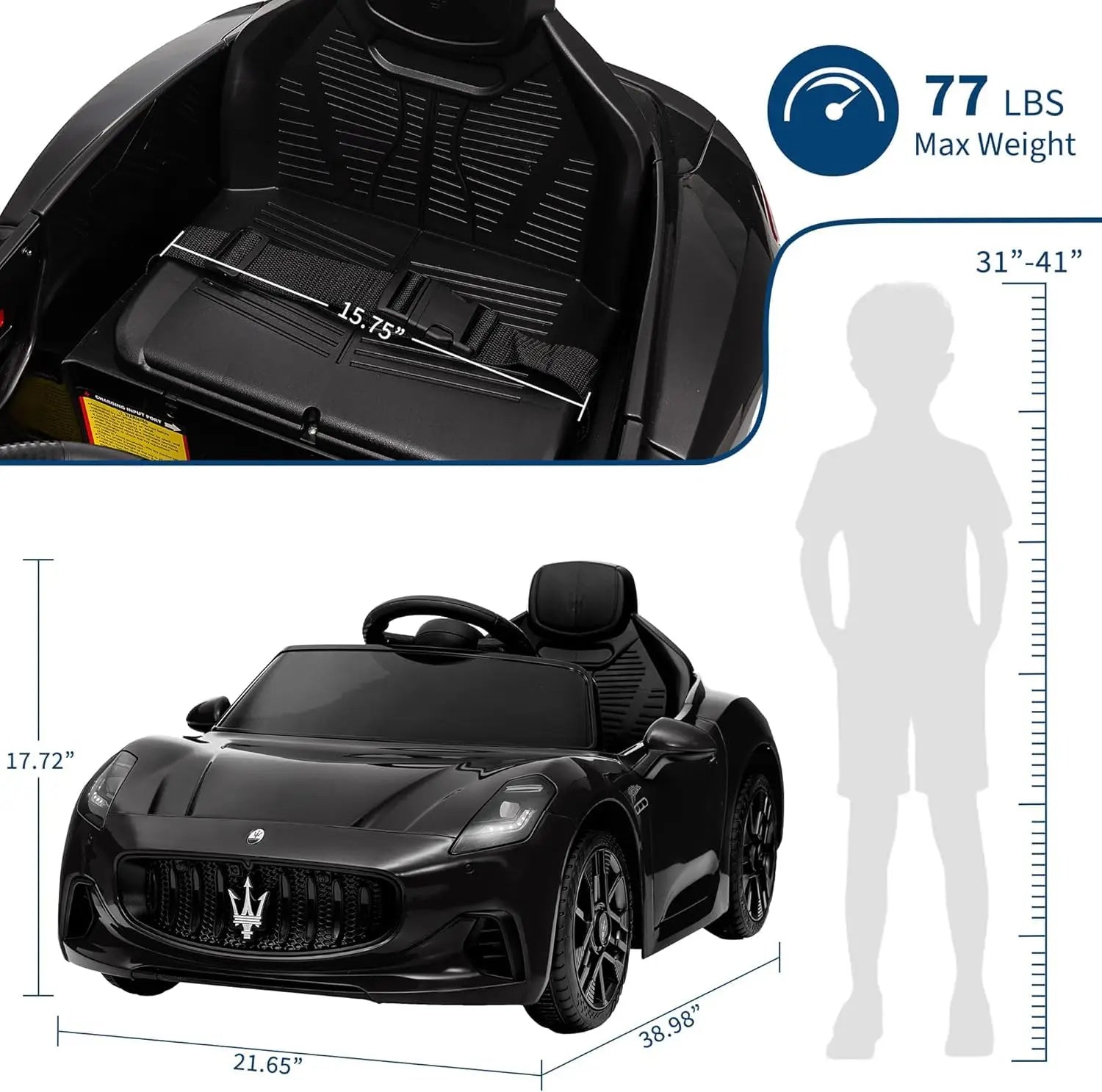Toddlers Ride On Car Toy 12V Powered for Children with Remote Control Spring Suspension Bright Lights 4 Wheel Electric Vehicle