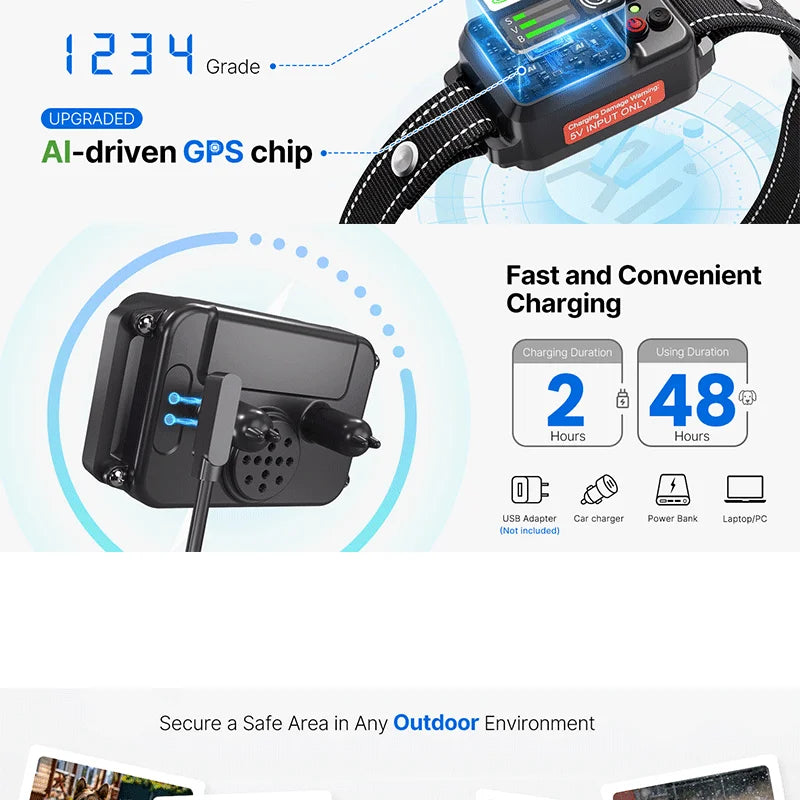 2025 Upgrade Pet GPS Wireless Electronic Fence Dog Fence and Barking Stopper Dog Trainer Training Electric Shock Collar