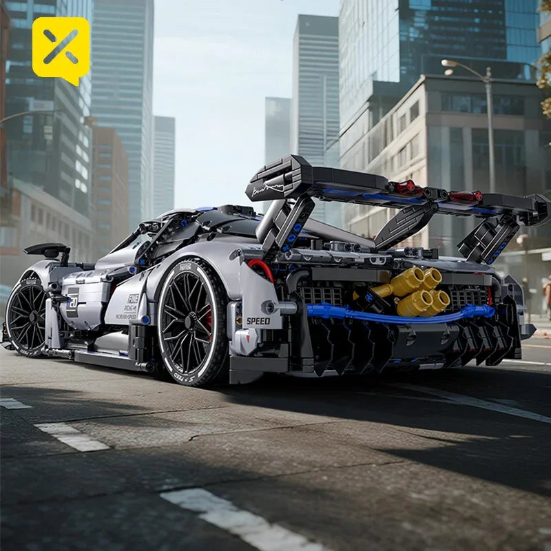 TOYLINX 3526pcs Silver-Blue Technic Racing Sports Car Building Blocks Set 1:8 Scale Super Sports Car Model Ideal Bricks Boy Gift