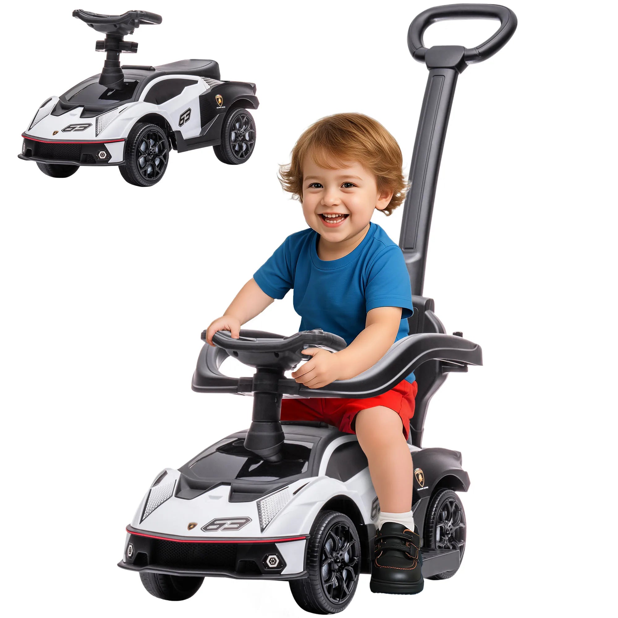 AIYAPLAY Lamborghini 2 in 1 Baby Ride on Push Car Toddler Push Along Car
