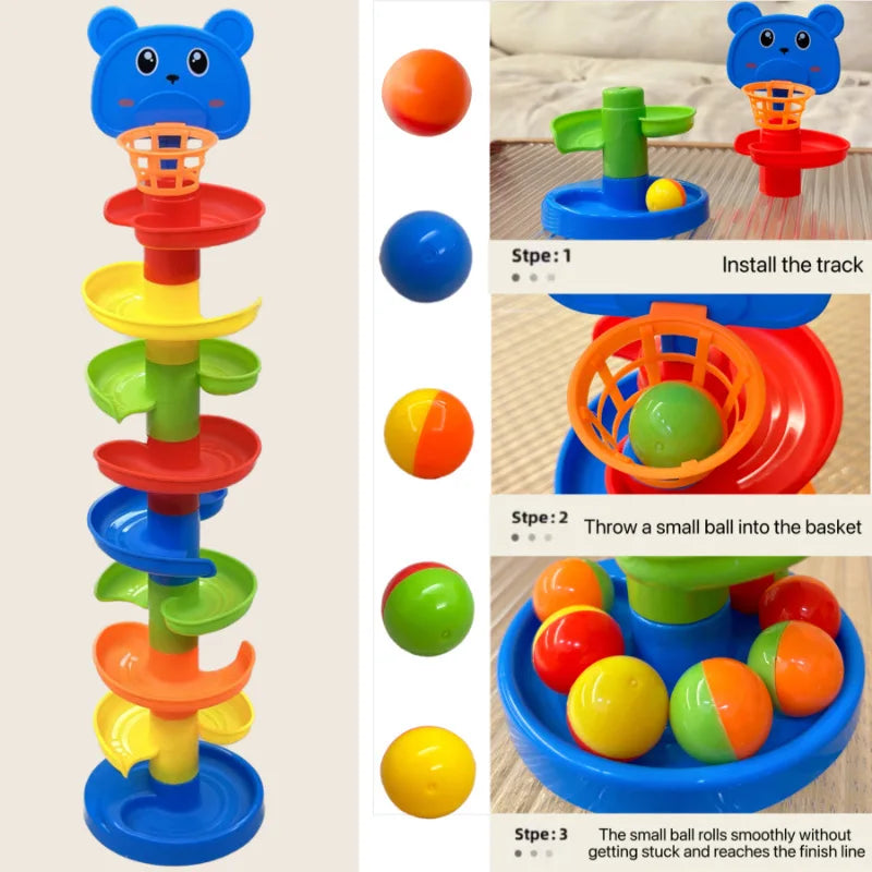 Interactive Ball Tower, Durable Interactive Ball Tower, Educational Toy with Rolling Balls and Drop Mechanism - Random Color