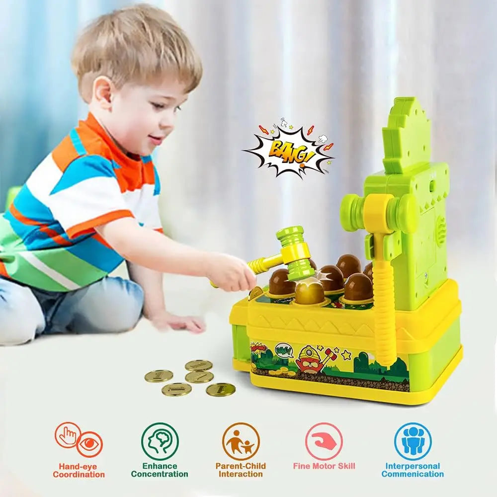 VATOS Mini Coin Operated Arcade Game Bank with 2 Hammers, Interactive Electronic Developmental Toy for Kids Ages 3-6