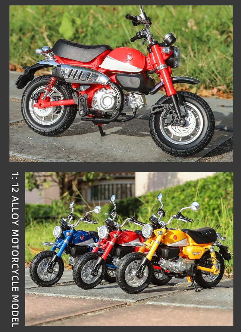 1:12 Honda Monkey 125 Alloy Sports Motorcycle Model Diecast Street Racing Motorcycle Model Simulation Sound Light Kids Toys Gift