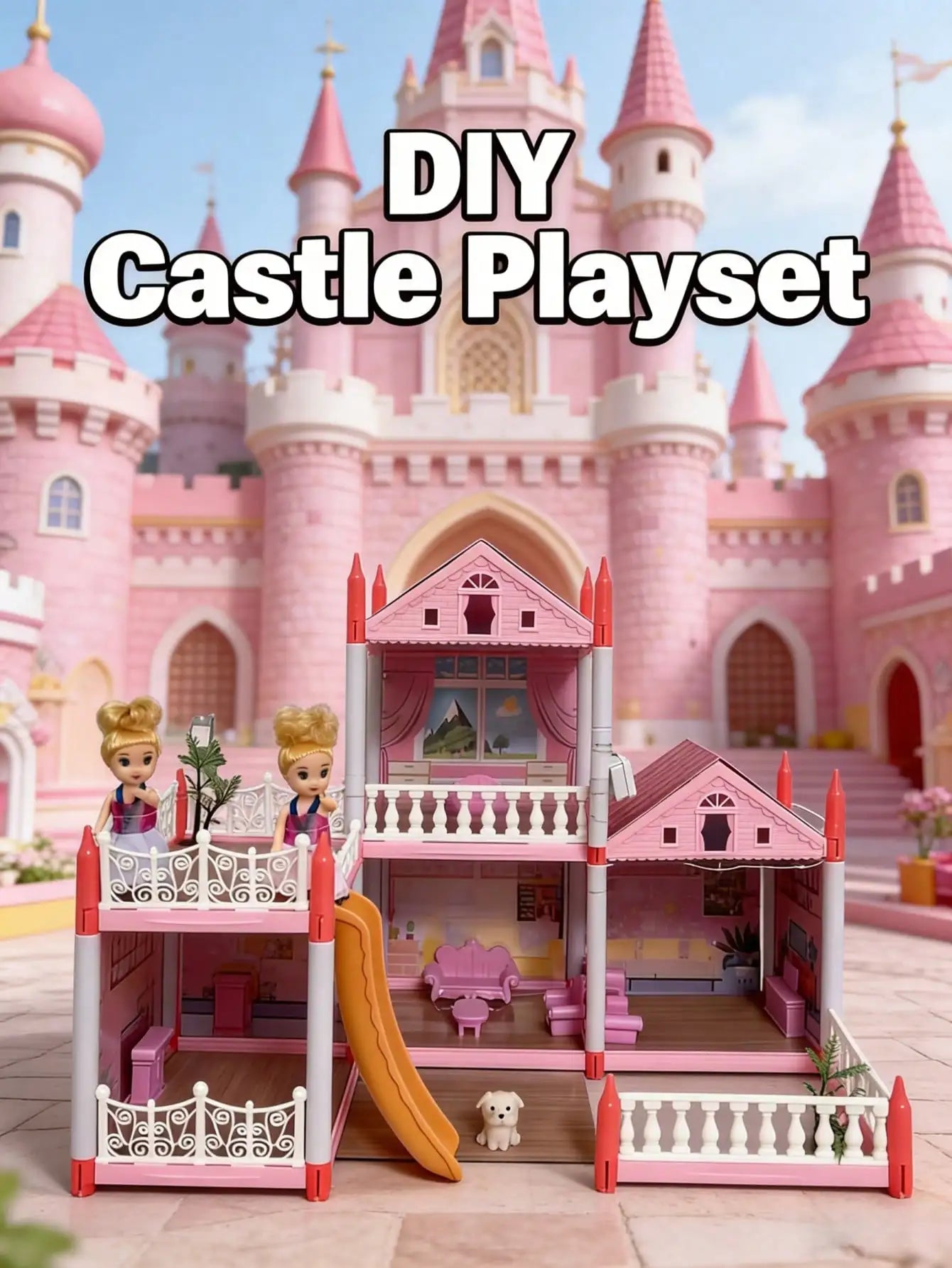 Villa Dollhouse Playset, DIY Villa Castle with Furniture, Educational Puzzle Toy for Kids, Perfect Children's Day Gift for Boys