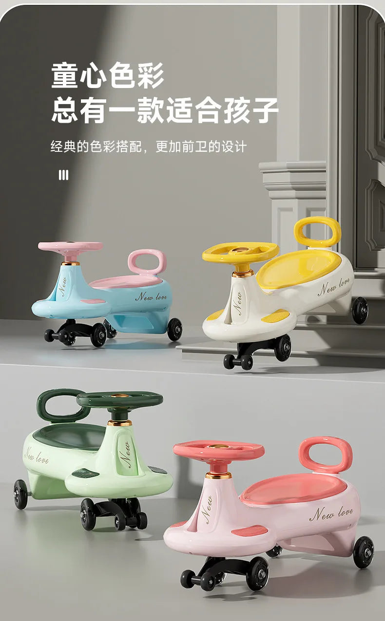 ‌Toddler Wiggle Car 1-3Y Anti-Tip Scooter Extra-Wide Seat Holds 220lbs Silent Glow Wheels Early Learning Balance Trainer Parent