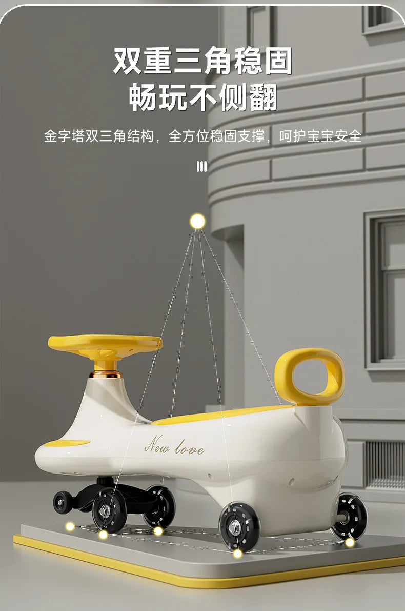 ‌Toddler Wiggle Car 1-3Y Anti-Tip Scooter Extra-Wide Seat Holds 220lbs Silent Glow Wheels Early Learning Balance Trainer Parent