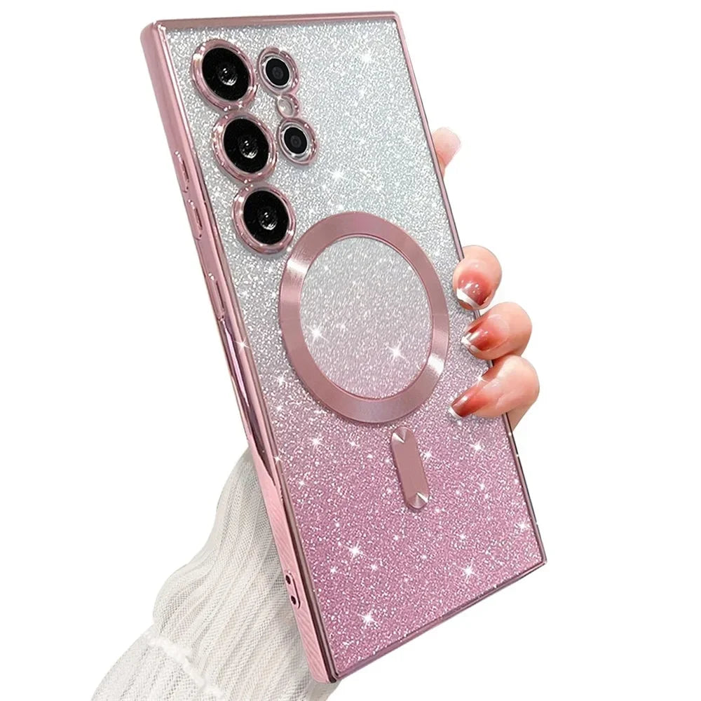 Sparkle Cover For Samsung Galaxy S25 S24 S23 Plus S22 S21 S20 FE S24FE S23FE S21FE Glitter S26 Ultra A56 A17 A57 Magnetic Case