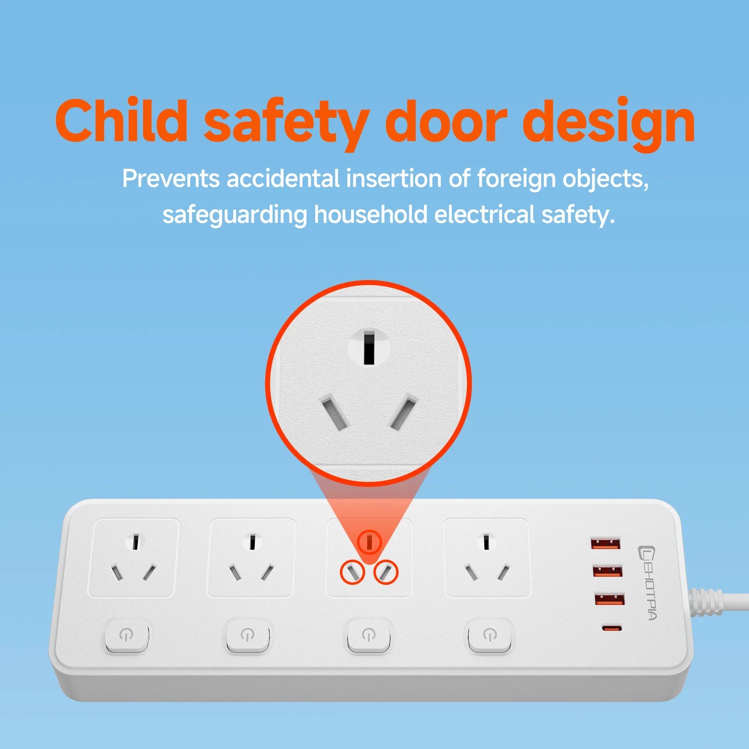 Australia AU Plug AC Power Strip Outlets Independent Switch 1.8m Extension Cord Socket Network Filter With USB C Charging Ports