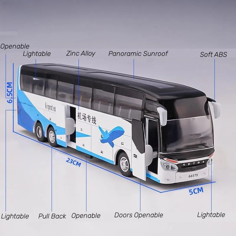 1:50 Luxury Bus Toy Car For Boy Diecast Metal Model For Children Pull Back Miniature Sound Light Educational Collection Gift Kid