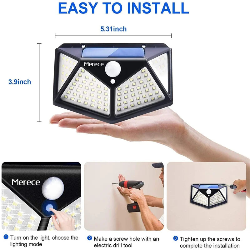 1-12 Pack Solar Lights Outdoor 100 LED Wall Lamp Motion Sensor Lights Waterproof Solar Street Light for Garden Porch Yard Garage