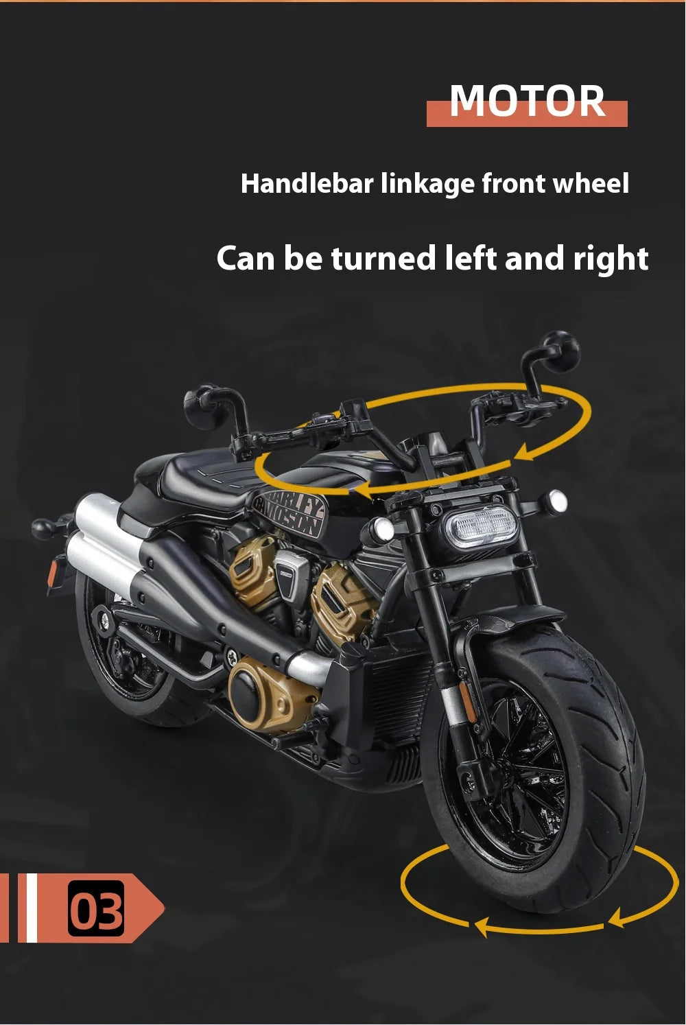 Simulation 1/12 Davidson SPORTSTER-S Off-road Alloy Motorcycle, Model Ornaments for Children Toys for Boys Holiday Gifts