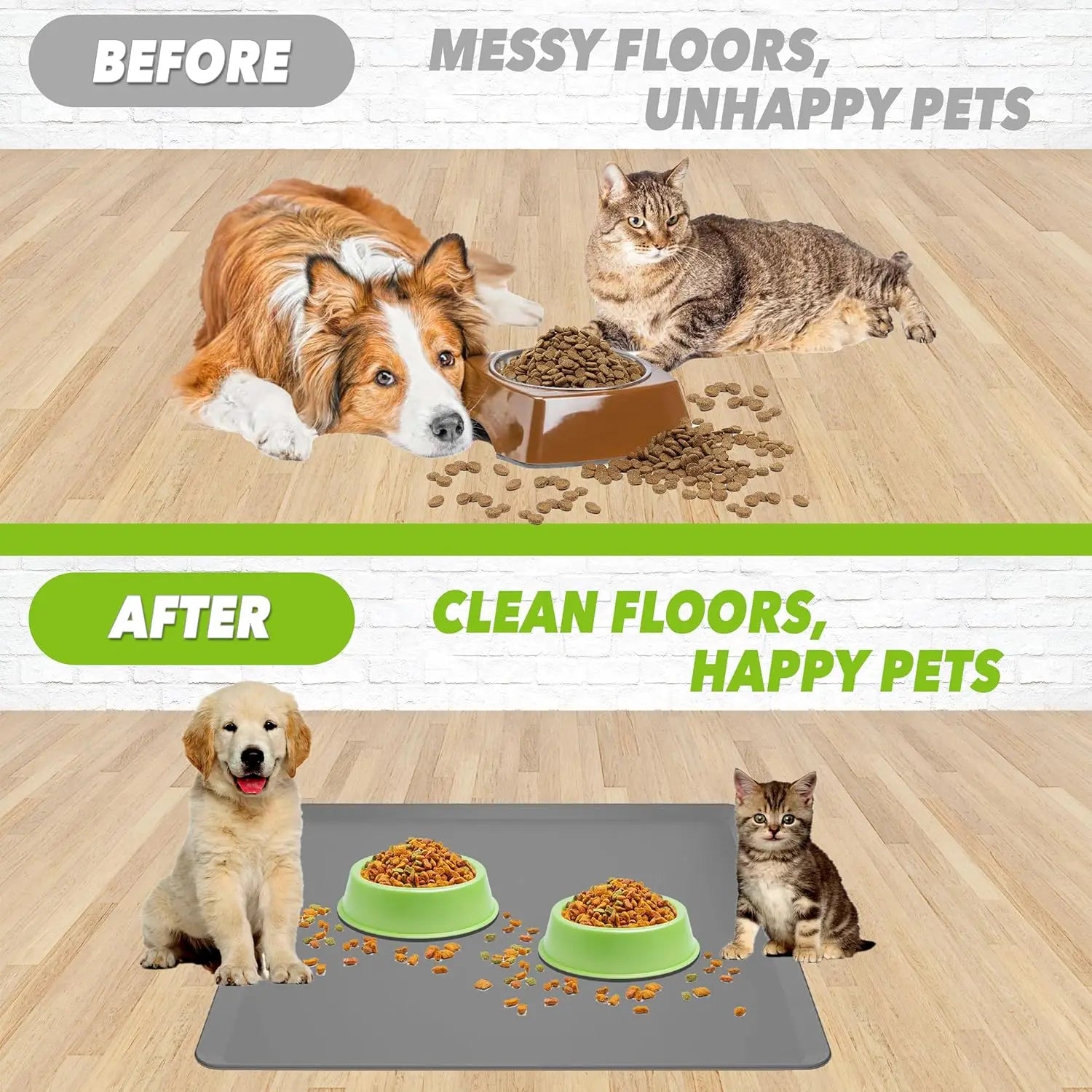 24x24 Waterproof Silicone Pet Food Mat, Non-Slip Dog Bowl Tray for Mess-Free Feeding, Large Cat Dish Drying Mat