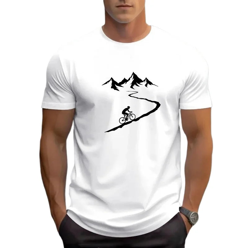 2026 new men's mountain bike printed T-shirt breathable short sleeved round neck T-shirt casual outdoor sports street top s-6XL