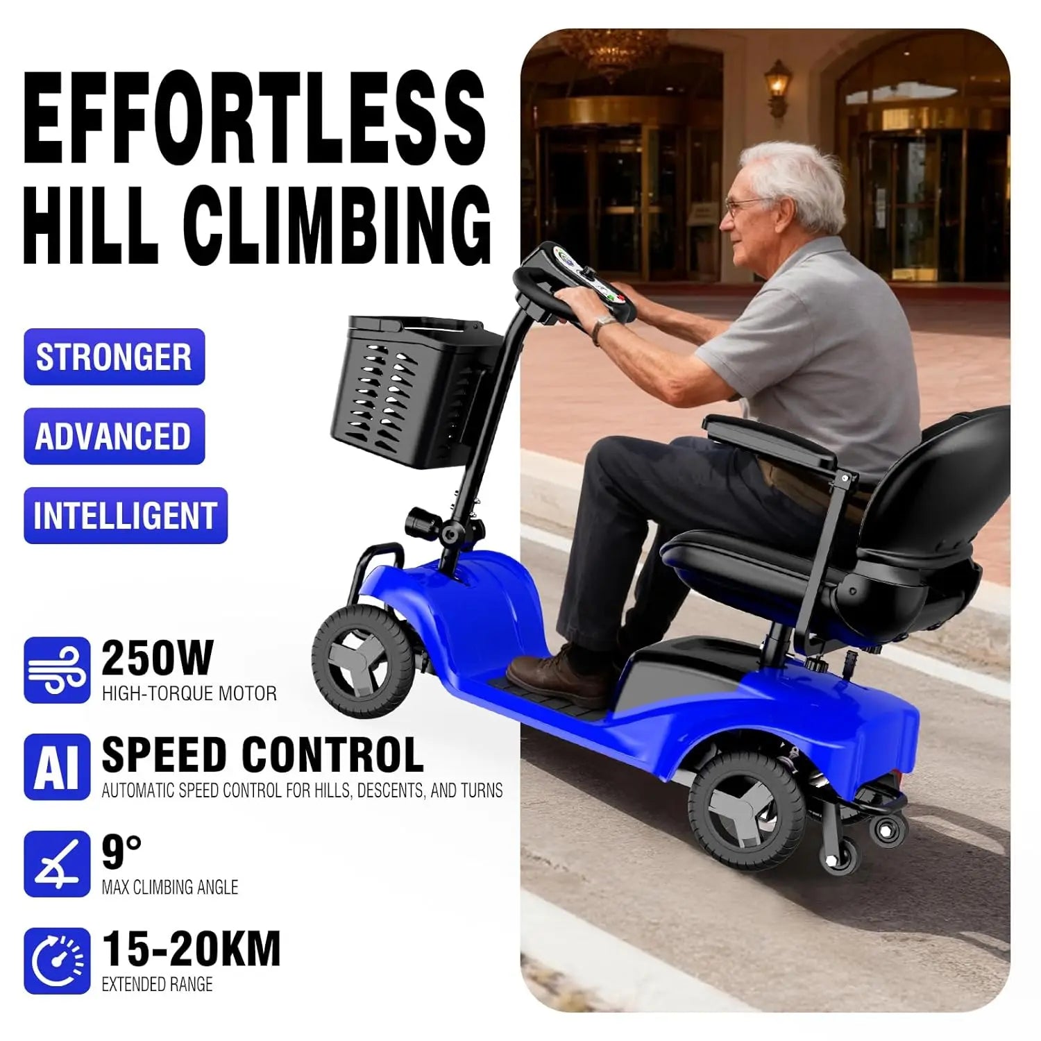 Mobility Scooter for Adults,4 Wheel Mobility Scooter,15 Miles Range,300WH Battery,300LBS Capacity,Lightweight and, Customized