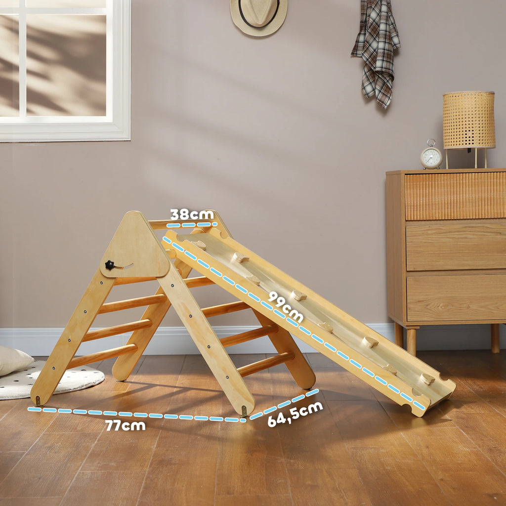 3-in-1 Wooden Climbing Triangle with Ramp for Sliding or Climbing 147X64.5X63 cm Natural