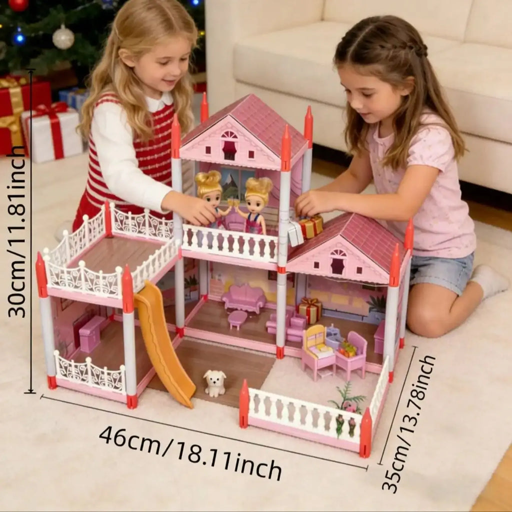 Villa Dollhouse Playset, DIY Villa Castle with Furniture, Educational Puzzle Toy for Kids, Perfect Children's Day Gift for Boys