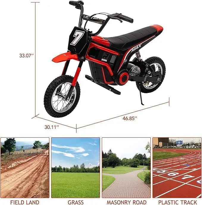 Ride On Motorcycle for Kids Electric Dirt Bike 24-Volt 350-Watt Kid's Toys Up to 14.29 MPH, 2-Speed Modes, Max Load 135 Lbs