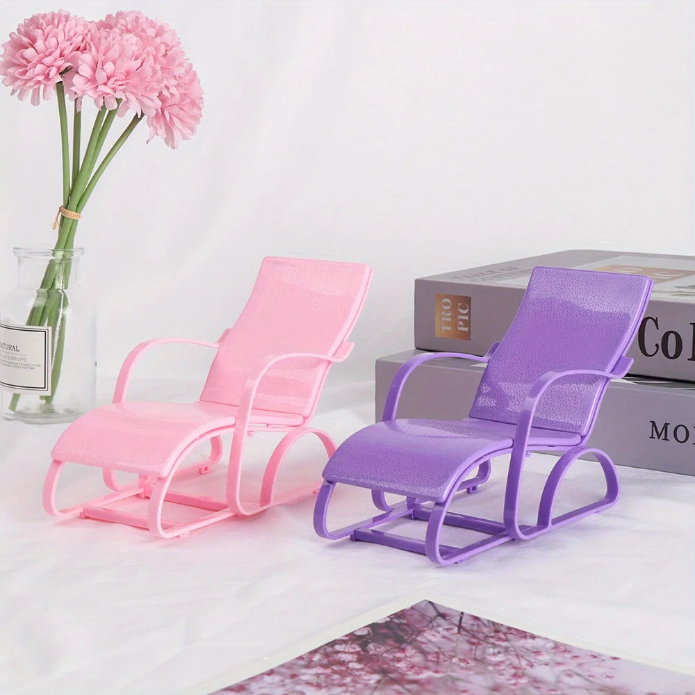 1pc Dollhouse Miniature Beach Chair Model Foldable Deckchair for Playhouse Outdoor Decor Lounge Room Accent Decoration Accessory