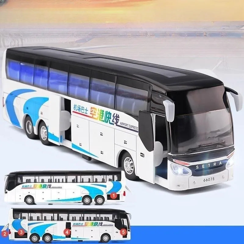 1:50 Luxury Bus Toy Car For Boy Diecast Metal Model For Children Pull Back Miniature Sound Light Educational Collection Gift Kid