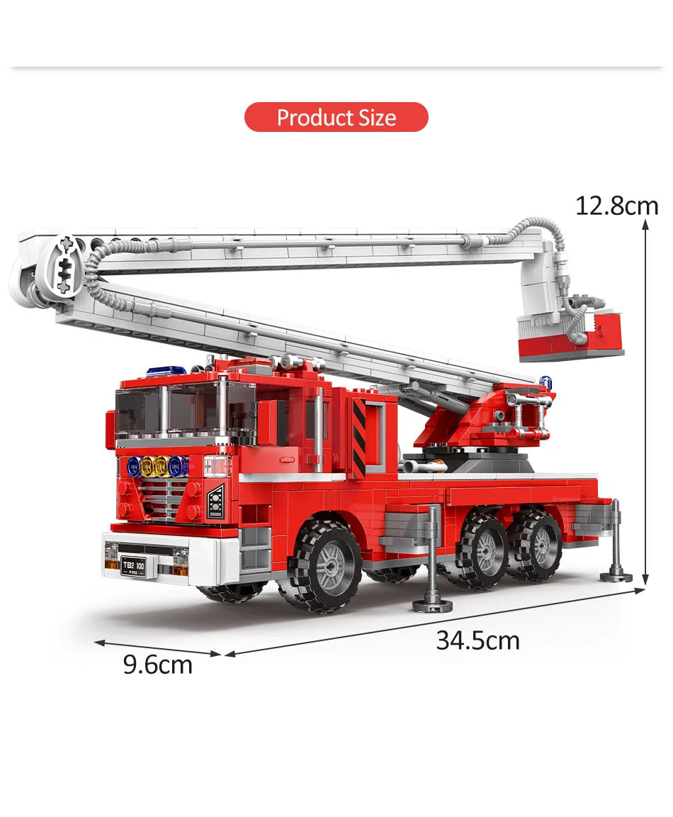Simulation City Firefighter Rescue Engineering Vehicle  Movable Building Block Fire Truck Model Kit Children Assembled Toy Gift
