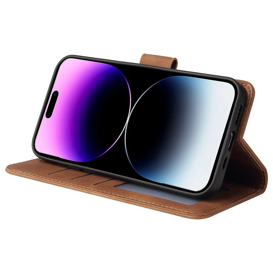 ZZXX Leather Wallet Phone Case For iPhone 16e 16 Pro Max 15 14 13 Mini 12 11 X XS XR SE2 8 7 6s Plus Flip Card Slot Holder Cover