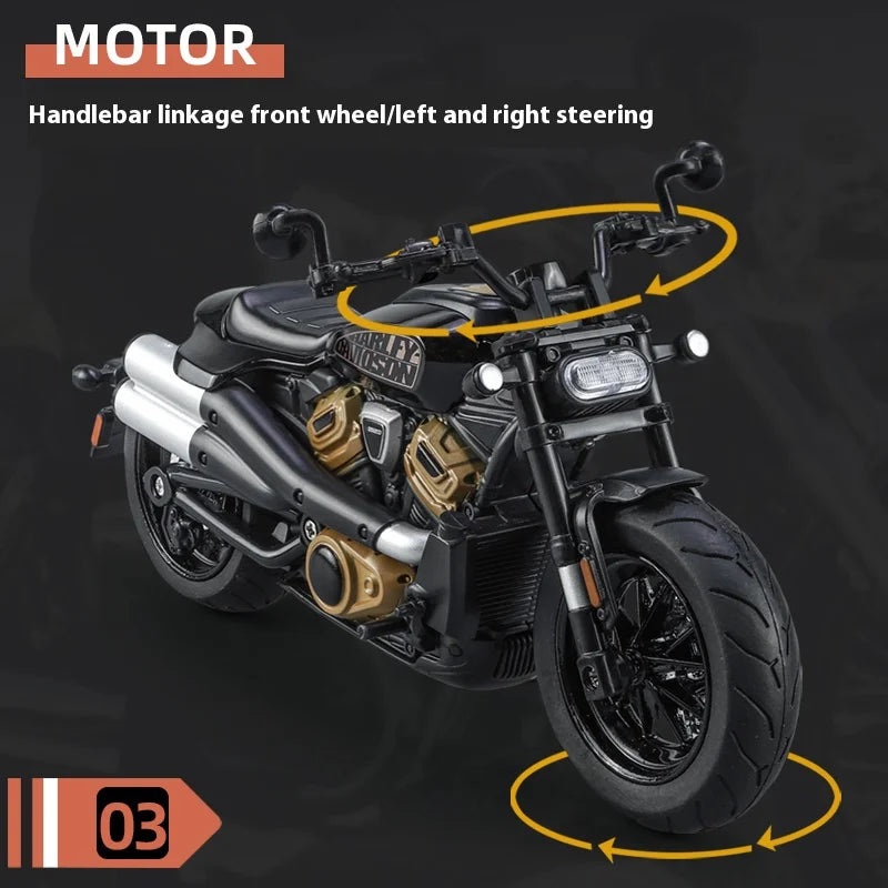 Simulation 1/12 Davidson SPORTSTER-S Off-road Alloy Motorcycle, Model Ornaments for Children Toys for Boys Holiday Gifts