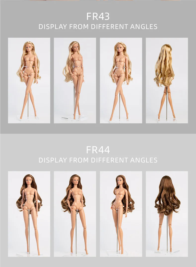 32cm Supermodel Fashion Doll FR43 FR44 Molly Girl Brown Hair Skin 12 Joint Movable Body DollHouse DIY Dress Up Toys Collector