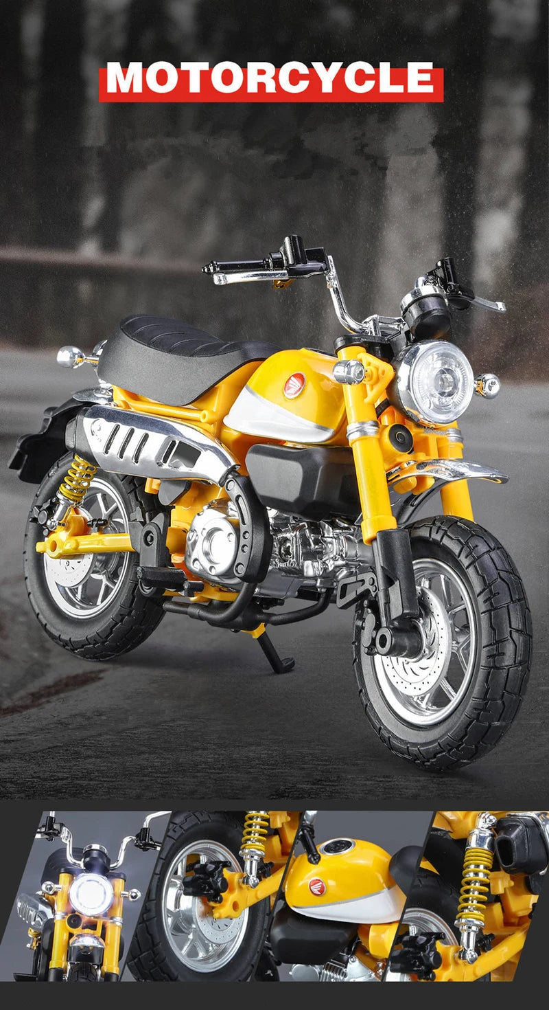 1:12 Honda Monkey 125 Alloy Sports Motorcycle Model Diecast Street Racing Motorcycle Model Simulation Sound Light Kids Toys Gift