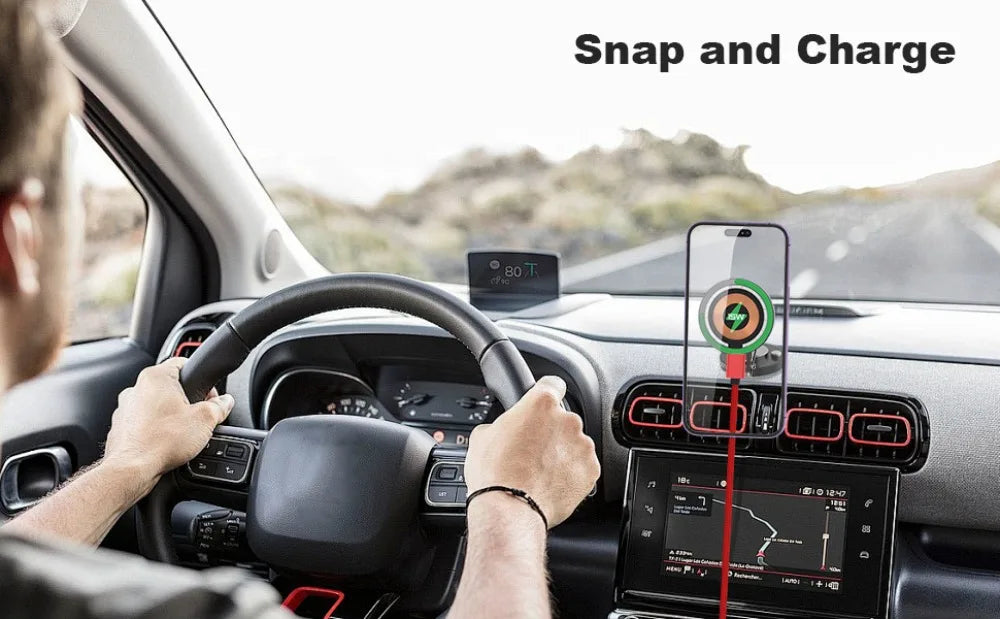 15W Magnetic Car Phone Holder Mount Wireless Charger Rotation Magnetic Car Phone Stand Fast Charging for IPhone 16 15 14 13 12