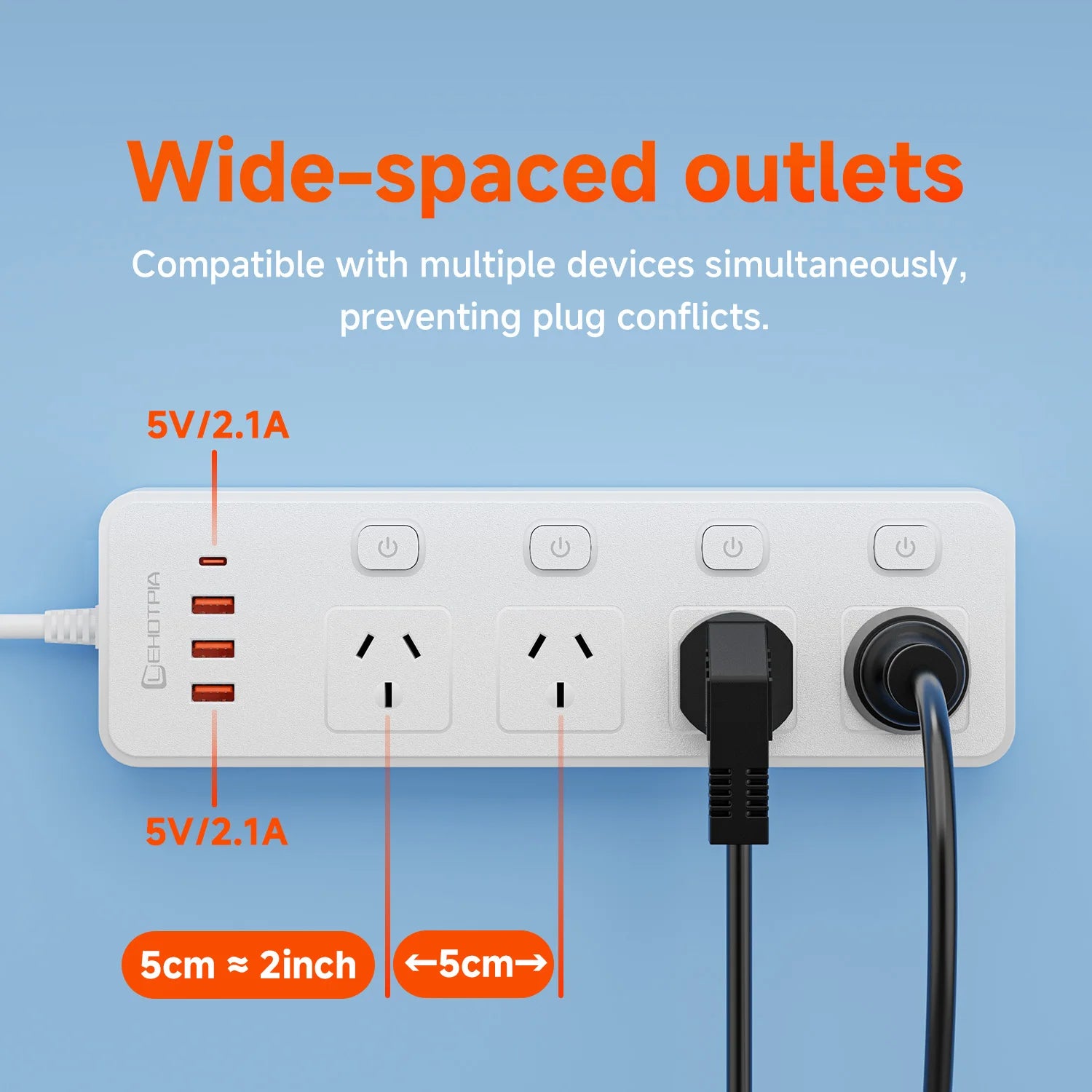 Australia AU Plug AC Power Strip Outlets Independent Switch 1.8m Extension Cord Socket Network Filter With USB C Charging Ports