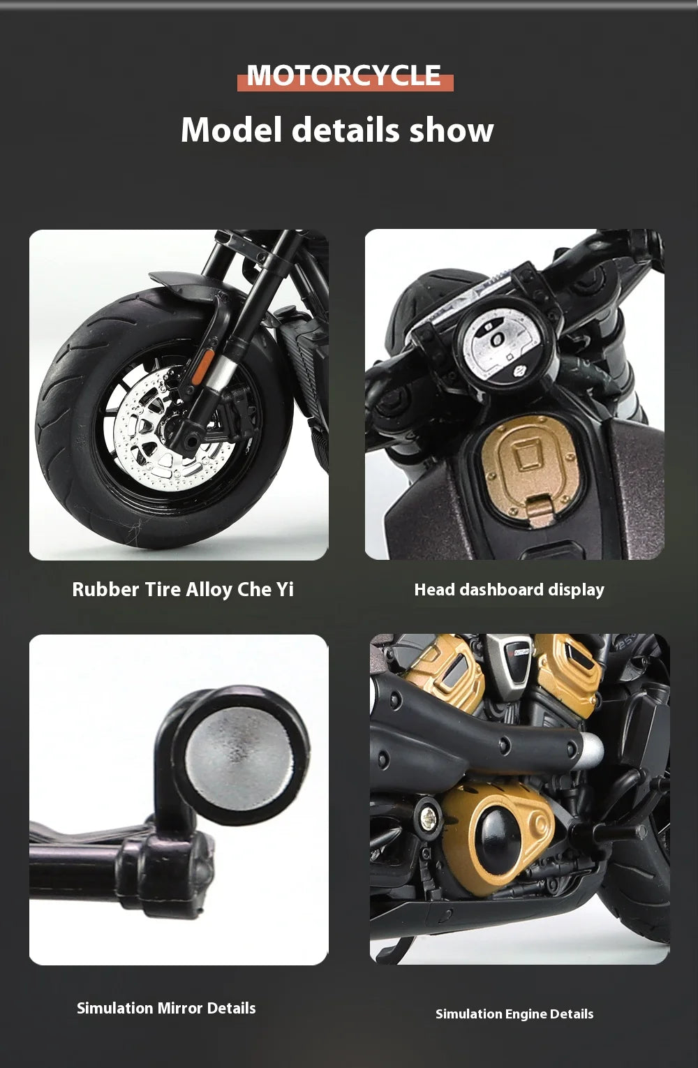 Simulation 1/12 Davidson SPORTSTER-S Off-road Alloy Motorcycle, Model Ornaments for Children Toys for Boys Holiday Gifts
