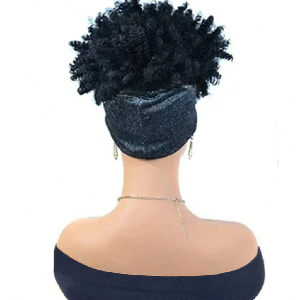 Black Headband Wigs For Women Afro Kinky Curly Wig With Synthetic Short Hair Wigs With Headband Attached Headwrap Wigs