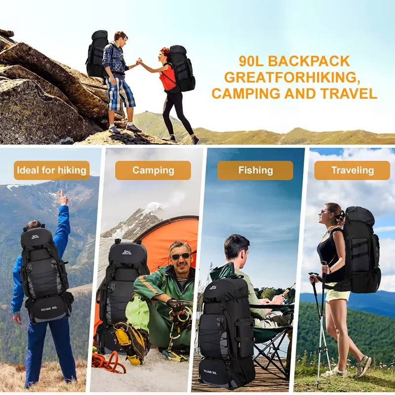 90L Waterproof Hiking Backpack Camping Rucksack Large Capacity Travel Outdoor Sports Bag for Trekking Backpacking and Adventure