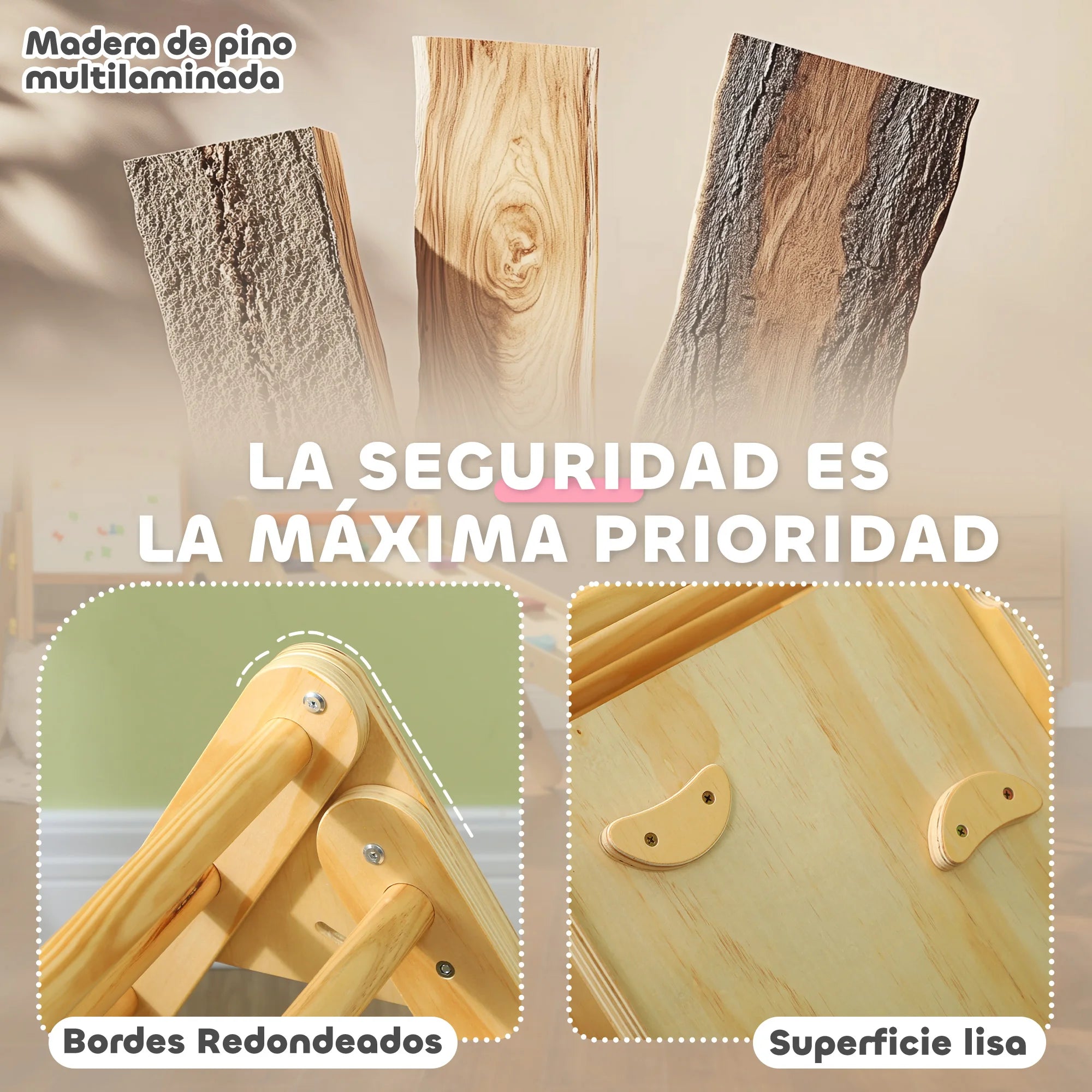 3-in-1 Wooden Climbing Triangle with Ramp for Sliding or Climbing 147X64.5X63 cm Natural
