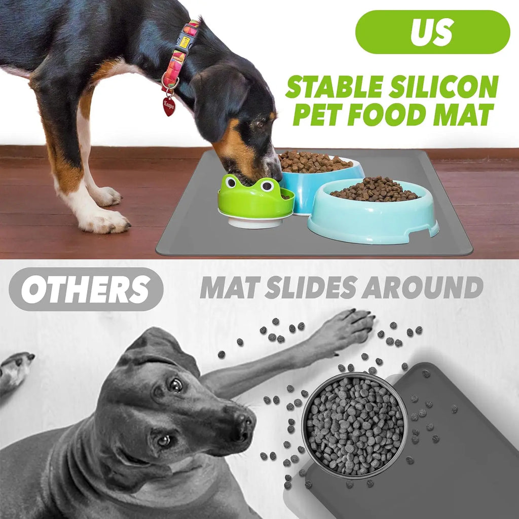 24x24 Waterproof Silicone Pet Food Mat, Non-Slip Dog Bowl Tray for Mess-Free Feeding, Large Cat Dish Drying Mat