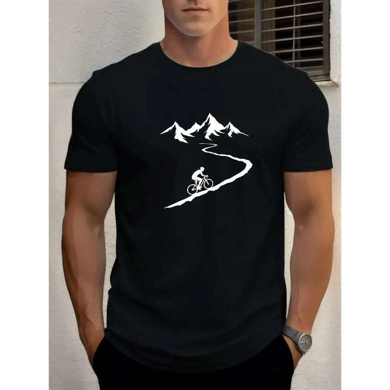 2026 new men's mountain bike printed T-shirt breathable short sleeved round neck T-shirt casual outdoor sports street top s-6XL
